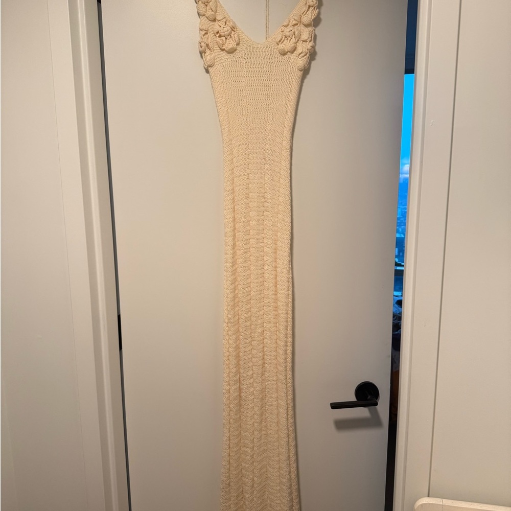 Peppermayo Zara Rose Crochet Knit Maxi Dress – Ivory • S-M • Excellent Condition
